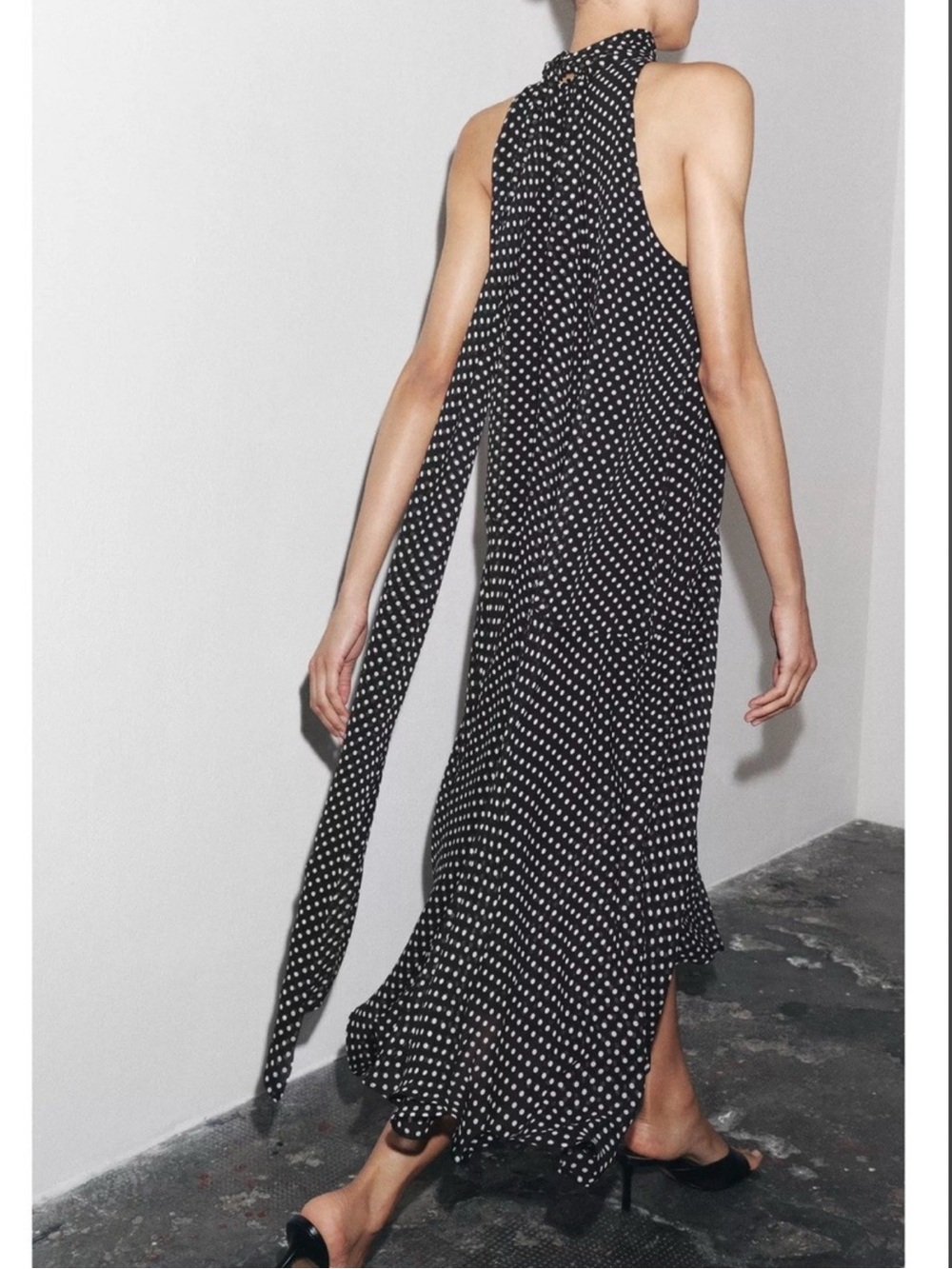 ZARA POLKA DOT HALTER SCARF DRESS